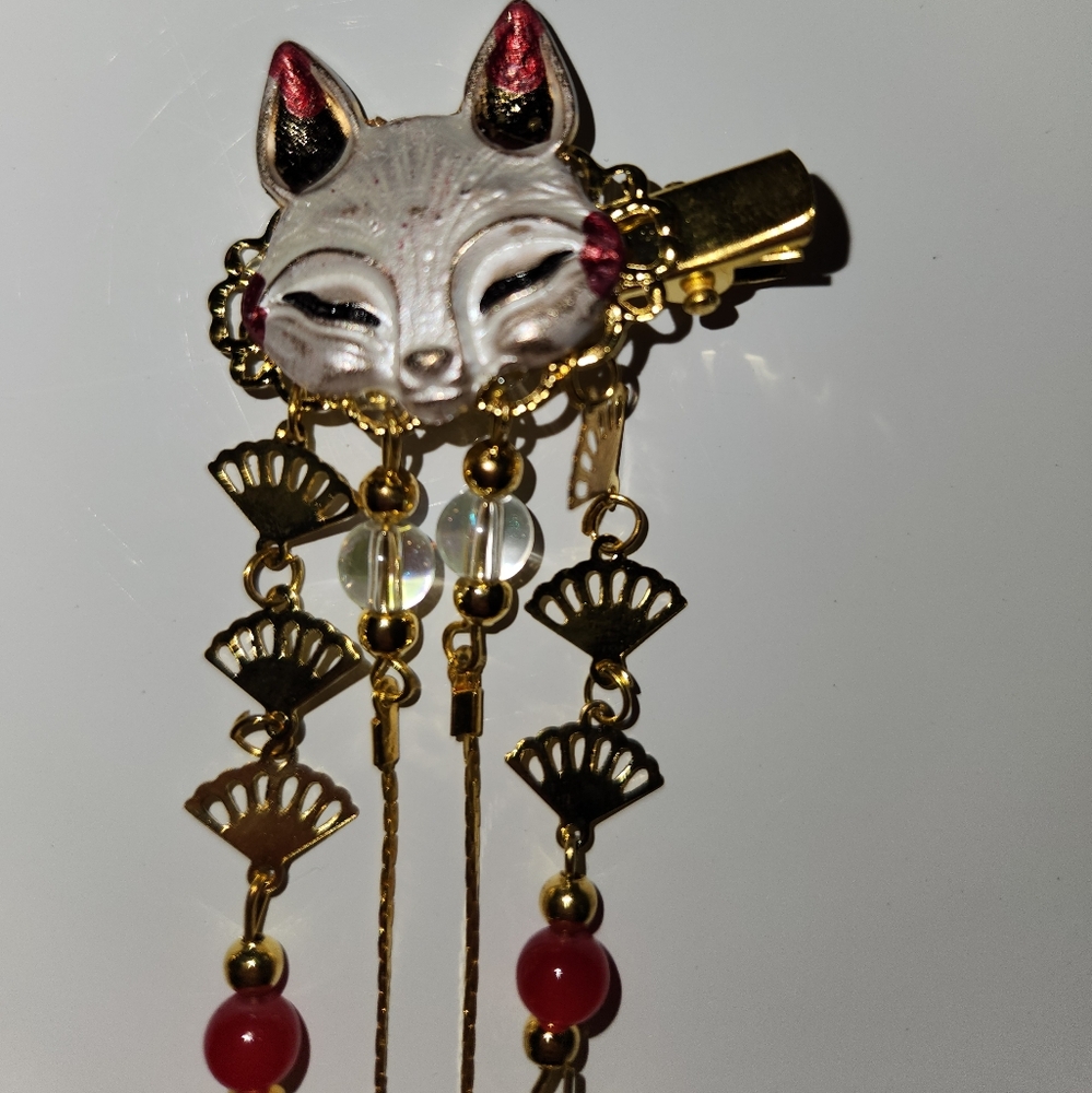 Fox Mask Hair Clip with Gold Accents